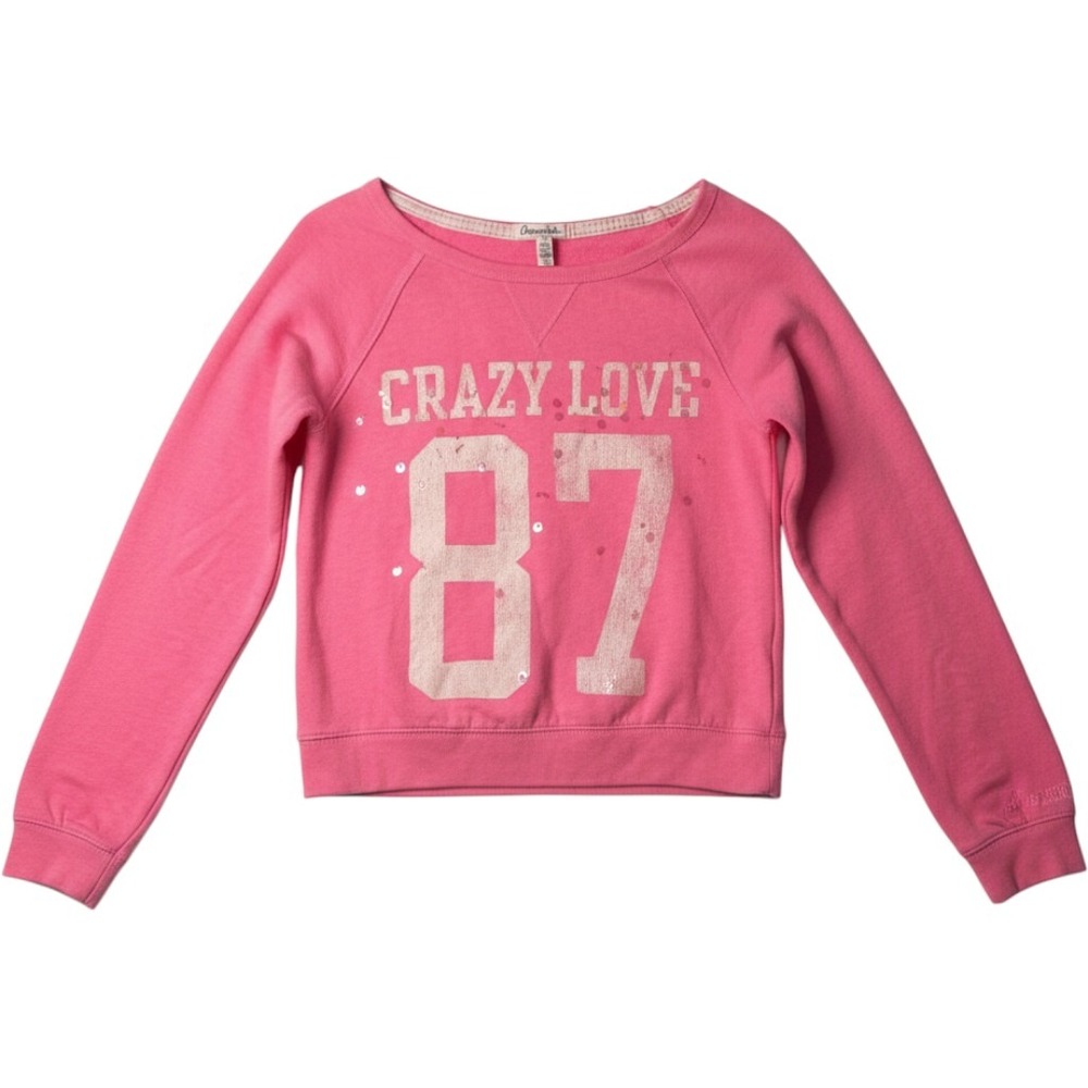 Aeropostale Sweatshirt Pink Crazy Love 87 Sequin Graphic Pullover Womens Small